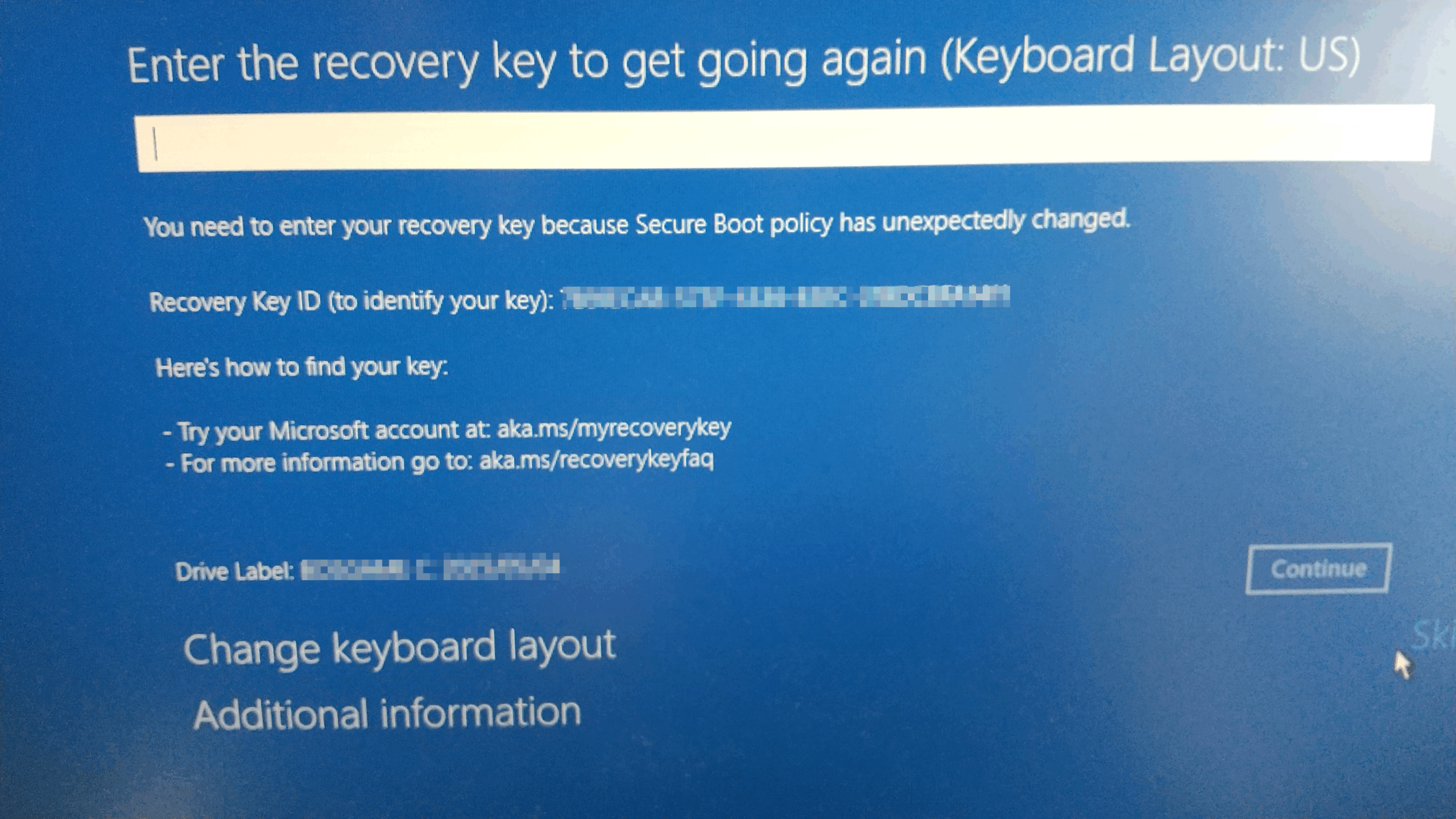 Enter the recovery key to get going again