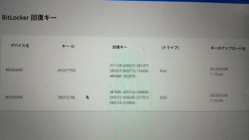 BitLocker回復キー表示画面